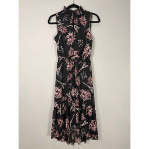 Women's KARL LAGERFELD PARIS Black Pink Floral High Low Dress Size 6